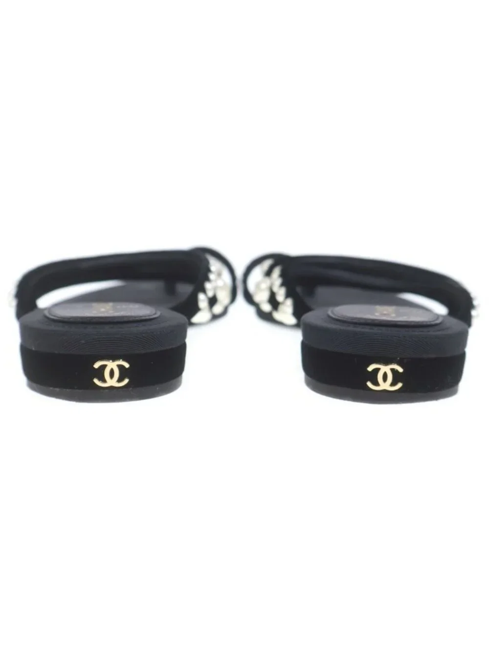 Chanel Pearl Flat Sandals Black